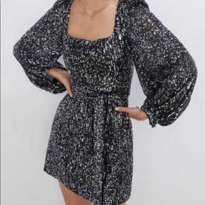 NWT Zara Sequin Balloon Sleeve Party Dress